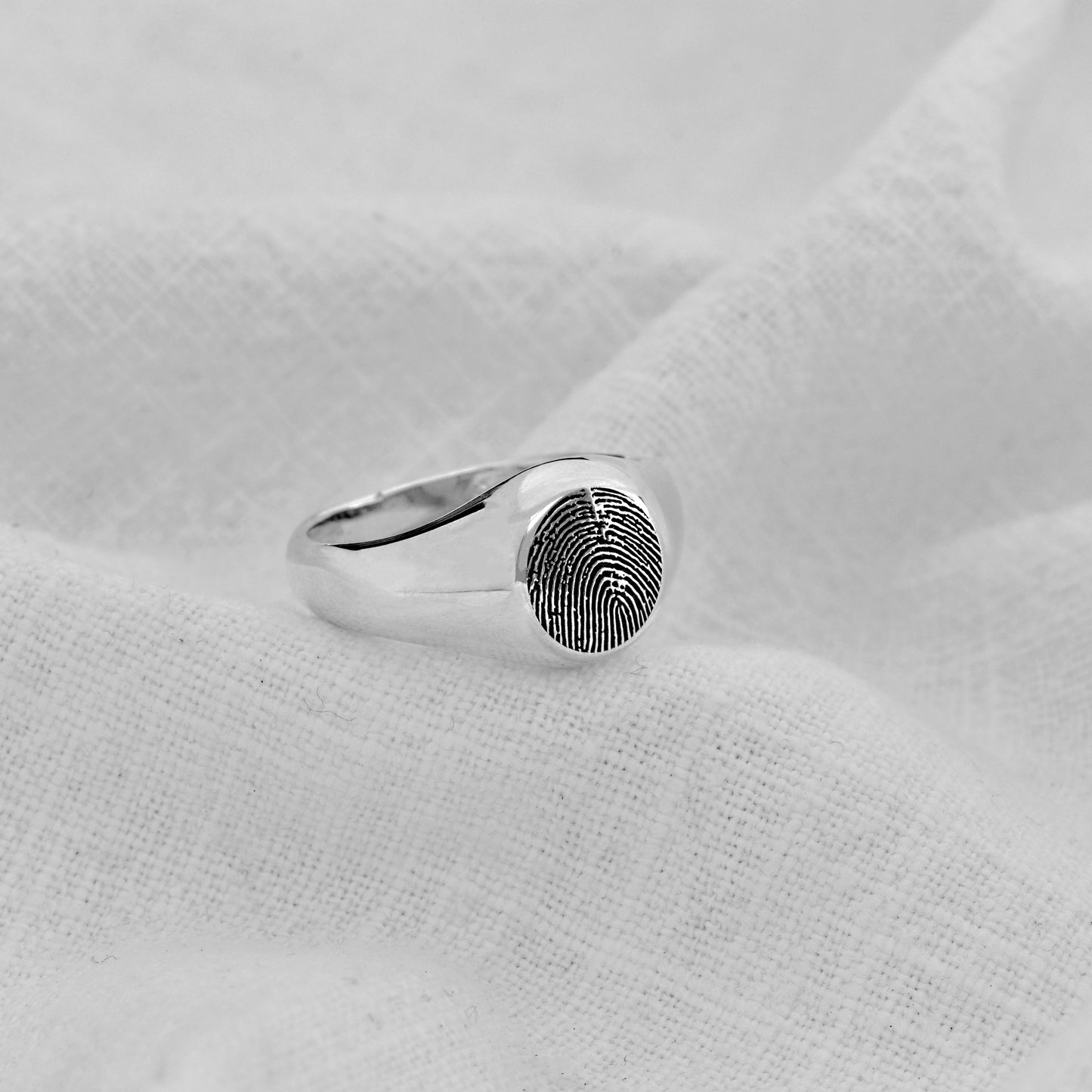 Chevalière personnalisée en argent sterling avec empreinte digitale