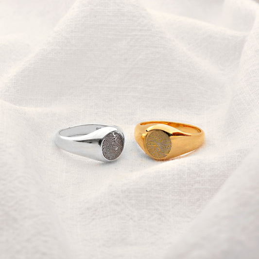 Chevalière personnalisée en argent sterling avec empreinte digitale