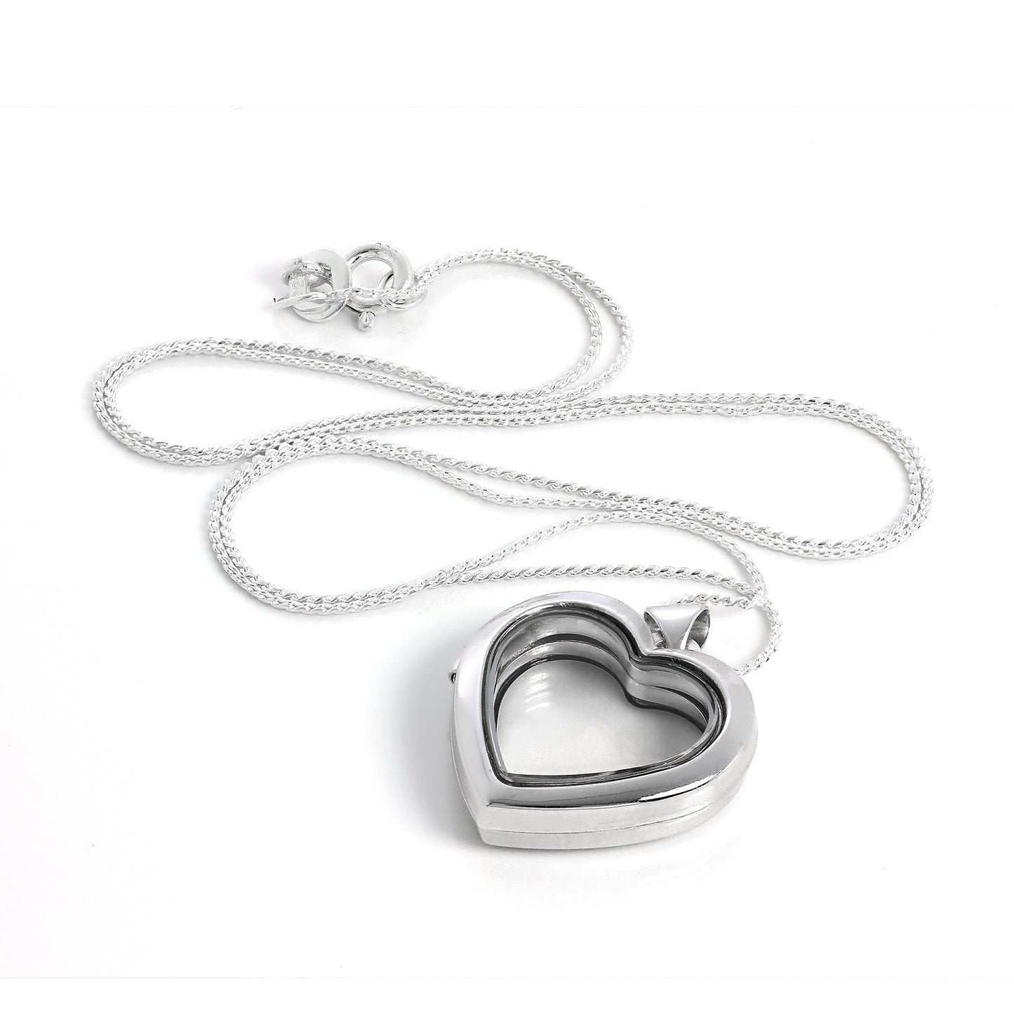 Collier médaillon flottant en forme de cœur en argent sterling sur chaîne