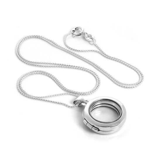 Collier médaillon à breloque flottante ronde en argent sterling sur chaîne