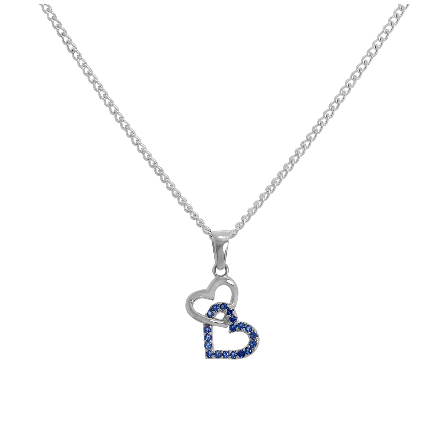 Collier pendentif cœurs entrelacés en argent sterling et cristal CZ bleu, 40 à 61 cm