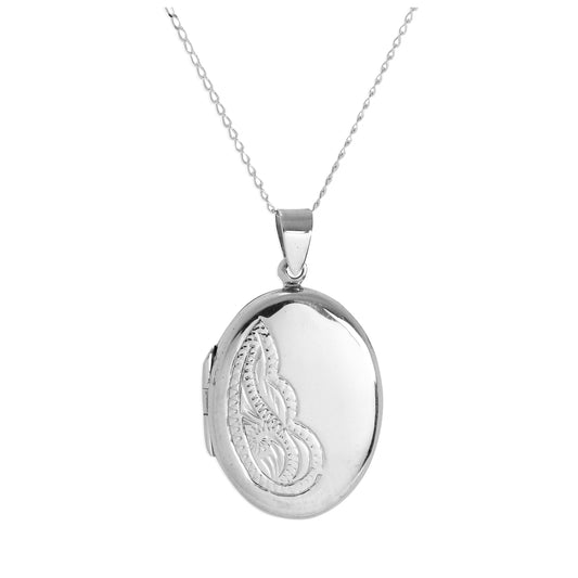 Grand médaillon floral ovale en argent sterling sur chaîne de 14 à 32 pouces