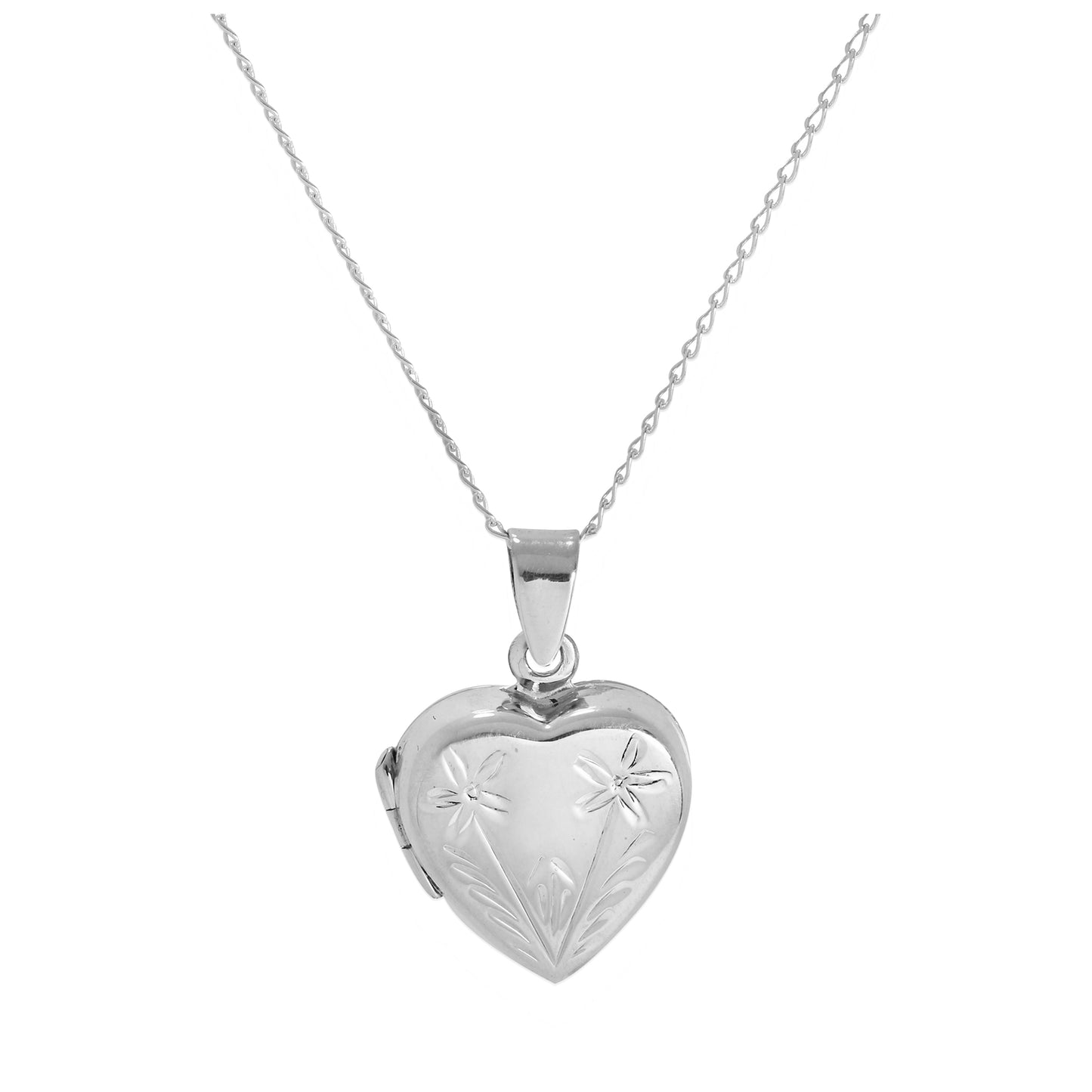 Médaillon en argent sterling avec deux fleurs en forme de cœur sur chaîne de 35 à 81 cm