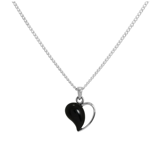 Collier avec pendentif cœur ouvert en argent sterling et onyx, 40 à 61 cm