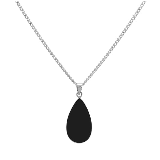 Grand collier pendentif en argent sterling et onyx en forme de larme, 40 à 60 cm