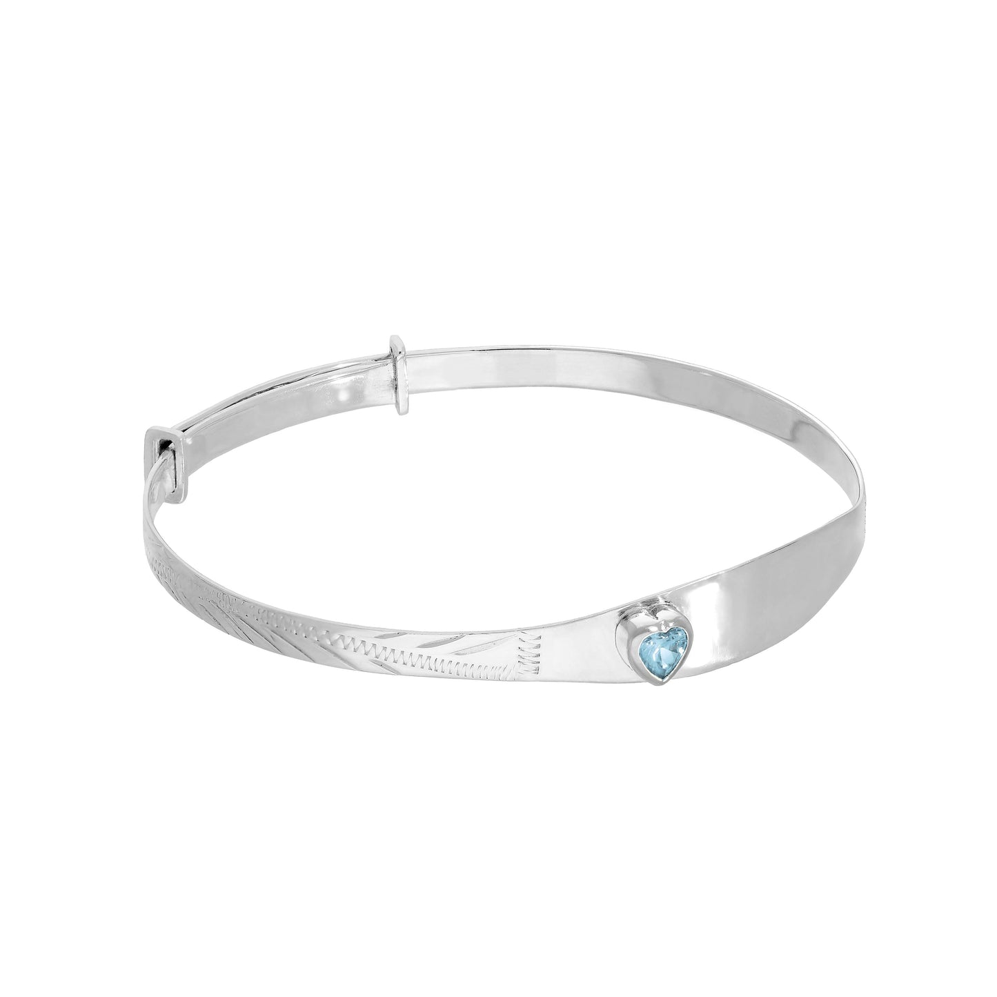 Bracelet jonc en argent sterling et cristal CZ avec pierre de naissance en forme de cœur