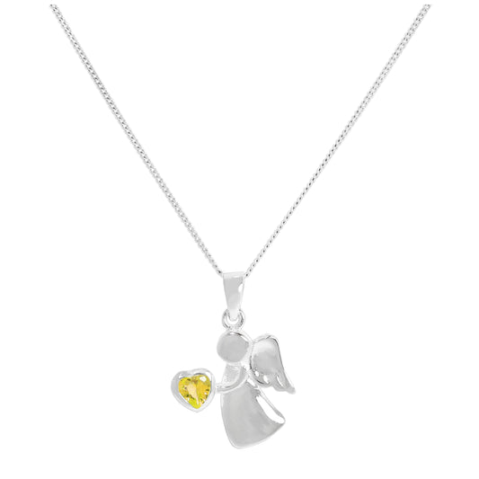 Collier avec pendentif ange en argent sterling et cristal de citrine CZ, pierre de naissance de novembre, 14 à 32 pouces