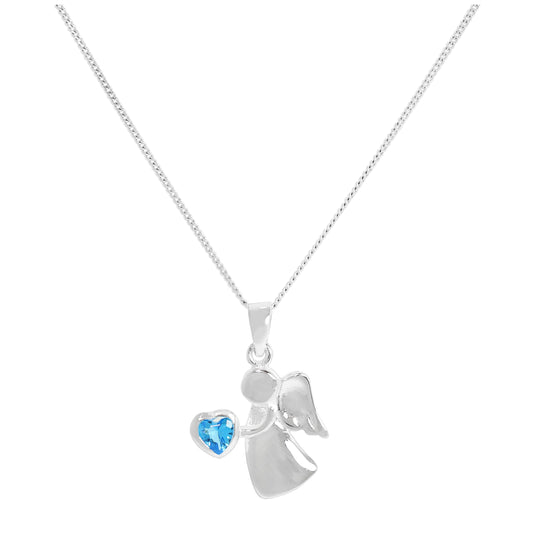 Collier avec pendentif ange en argent sterling et zircon bleu CZ, pierre de naissance de décembre, 14 à 32 pouces