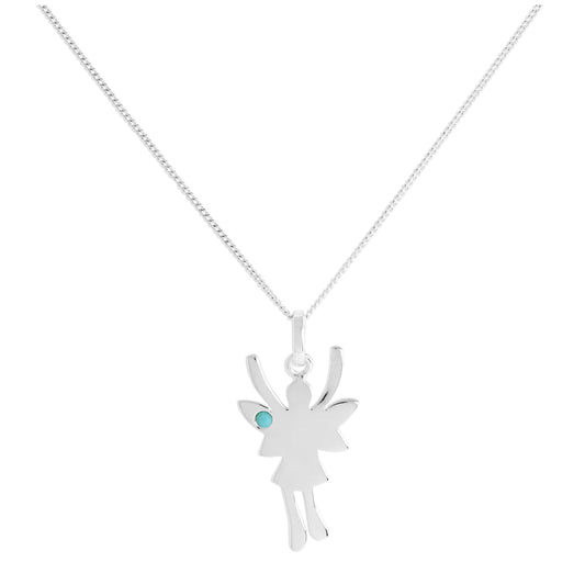 Collier pendentif fée funky en argent sterling et cristal CZ turquoise, pierre de naissance de décembre, 14 à 32 pouces