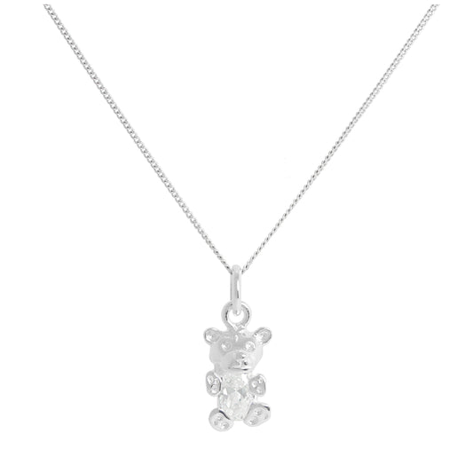 Collier ours en argent sterling avec pierre de naissance en zircone cubique transparente d'avril, 35 à 81 cm