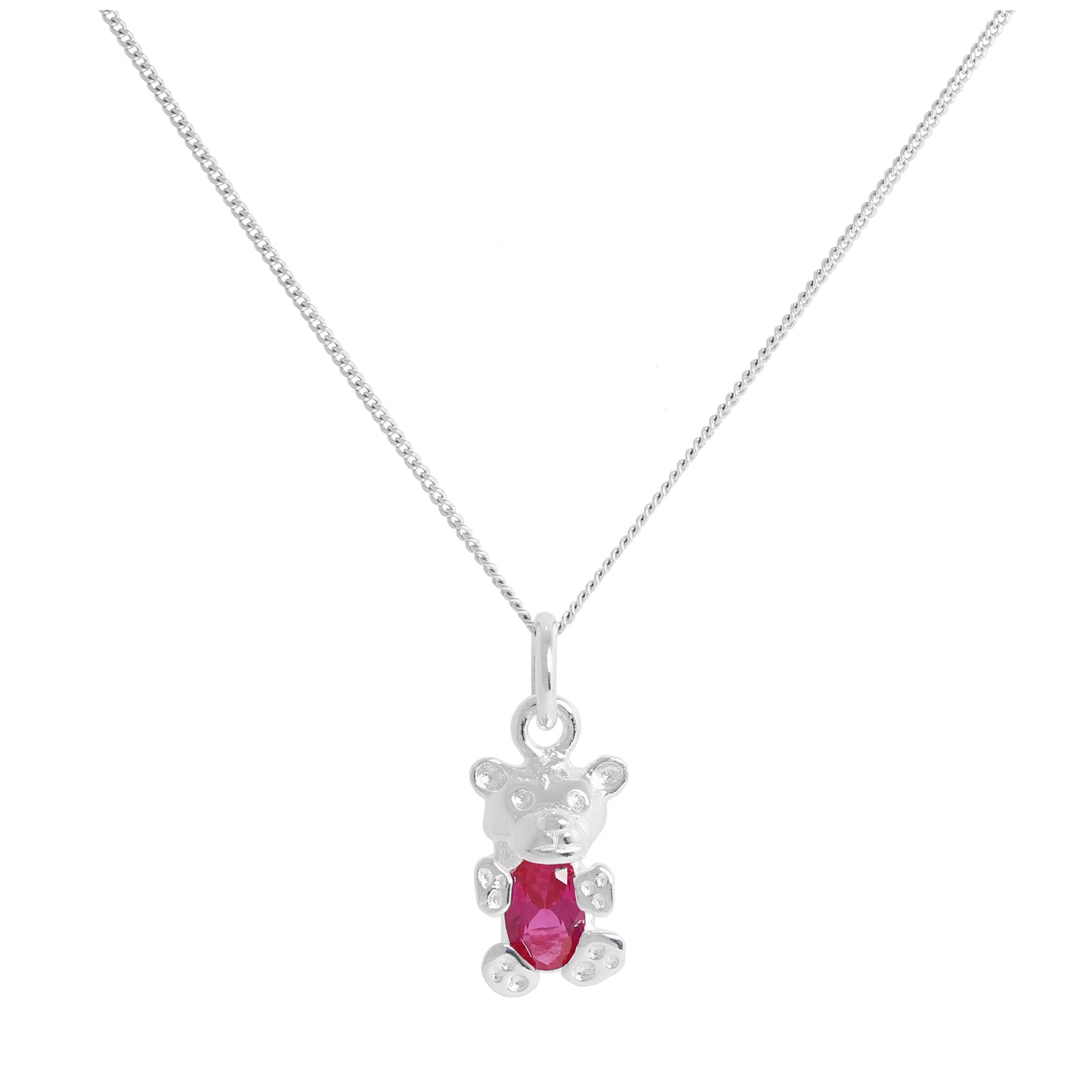 Collier ours en argent sterling avec rubis et pierre de naissance CZ de juillet, 14 à 32 pouces