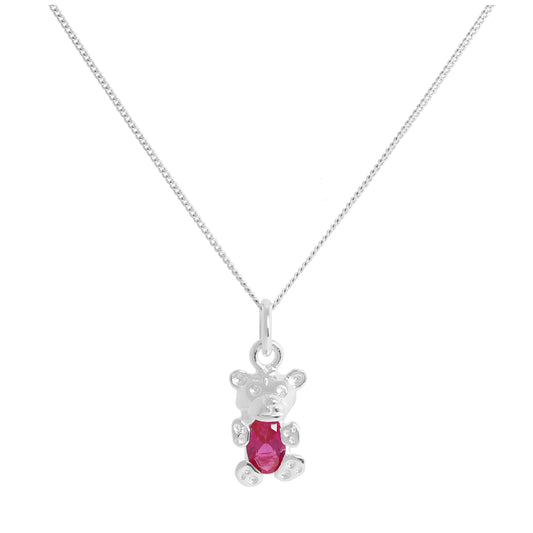 Collier ours en argent sterling avec rubis et pierre de naissance CZ de juillet, 14 à 32 pouces
