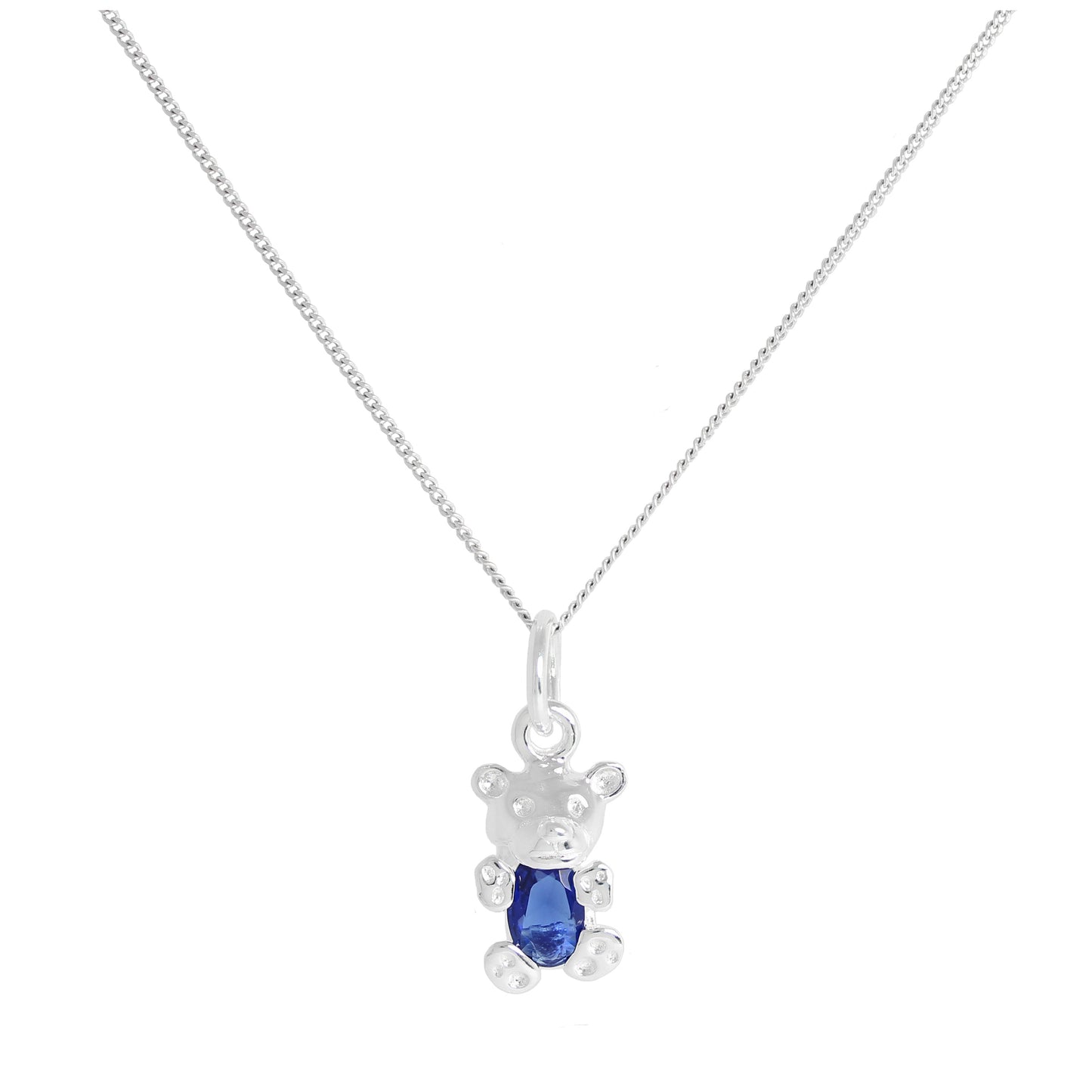 Collier en argent sterling avec pierre de naissance en forme d'ourson et saphir de septembre, 35 à 81 cm