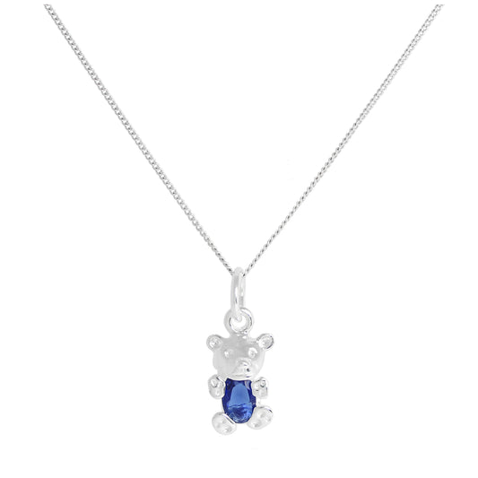 Collier en argent sterling avec pierre de naissance en forme d'ourson et saphir de septembre, 35 à 81 cm