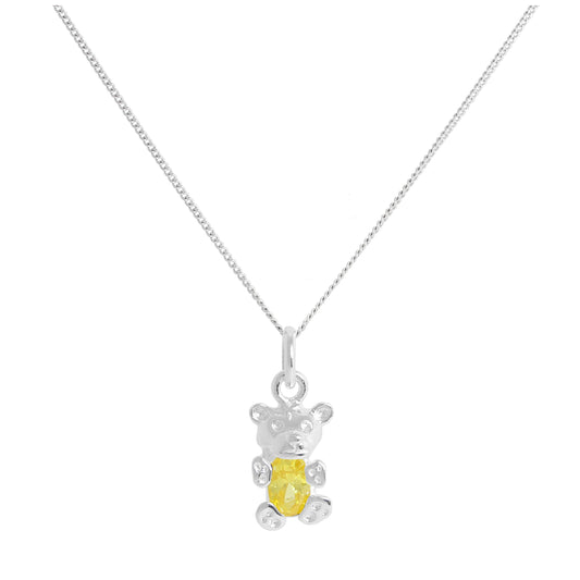 Collier ours en argent sterling avec citrine et zircone cubique, pierre de naissance de novembre, 35,6 à 81,3 cm