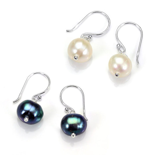 Boucles d'oreilles pendantes en argent sterling avec perles d'eau douce de 9 mm