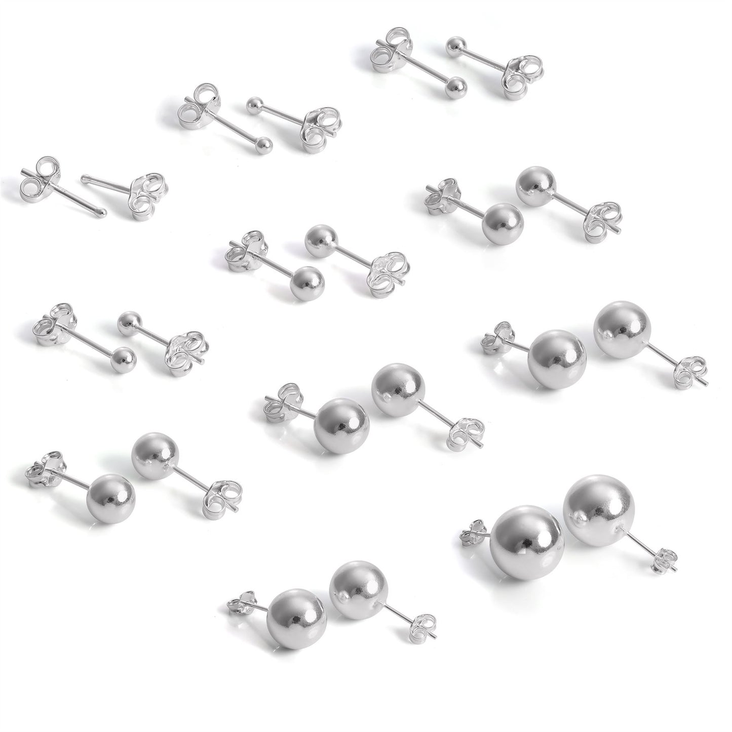 Boucles d'oreilles à tige légères en argent sterling de 1 à 12 mm