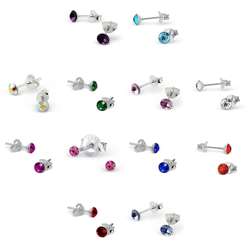 Boucles d'oreilles à tige en argent sterling avec cristal rond de 4 mm