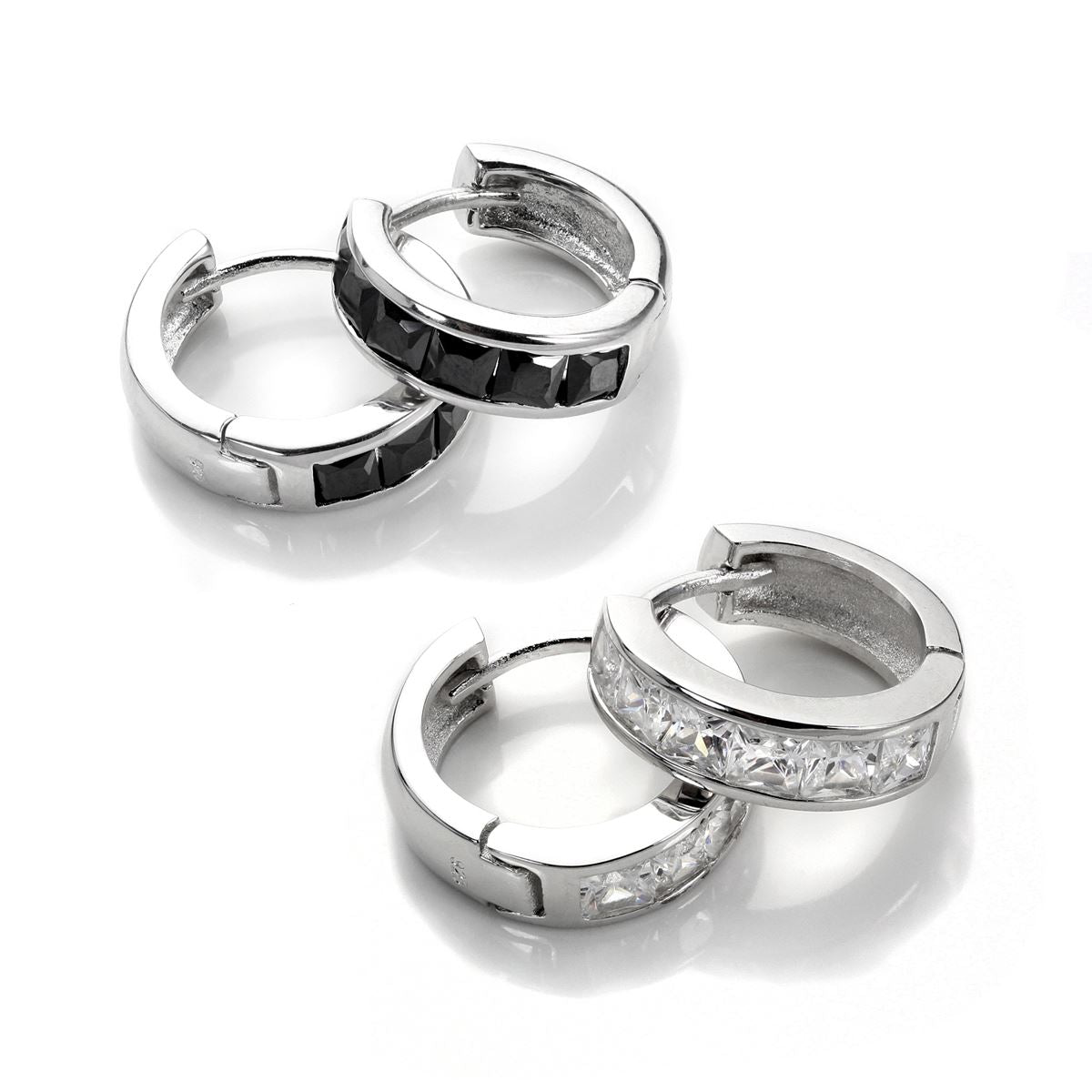 Boucles d'oreilles Huggie Princesse en argent sterling et zircones cubiques
