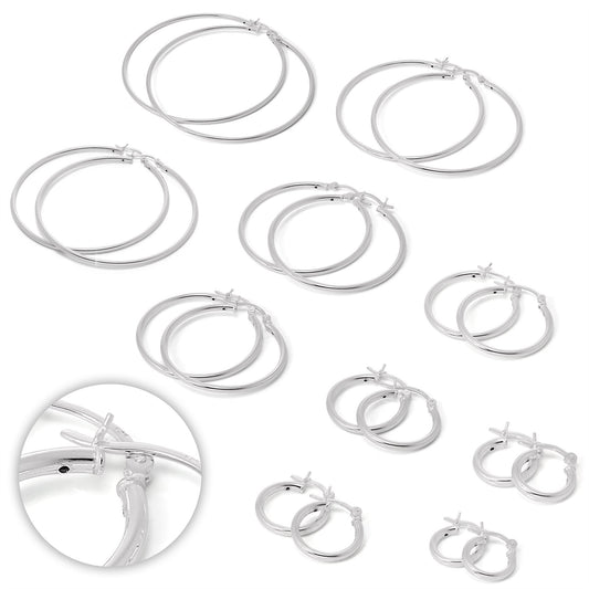 Boucles d'oreilles créoles en argent sterling de 2 mm (12 mm à 70 mm)