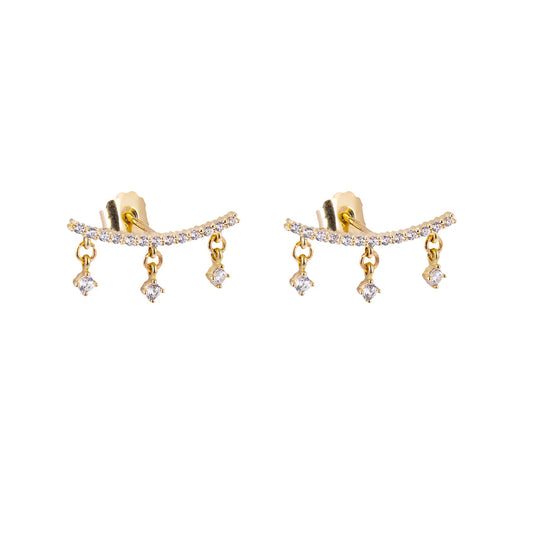 Boucles d'oreilles pendantes grimpantes en or 9 carats avec zircones cubiques transparents