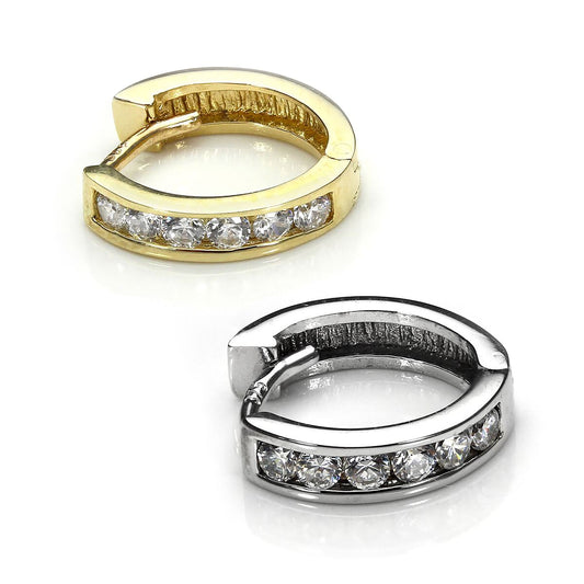 Boucle d'oreille simple Huggie en or jaune 9 carats avec zircone cubique transparent pour homme