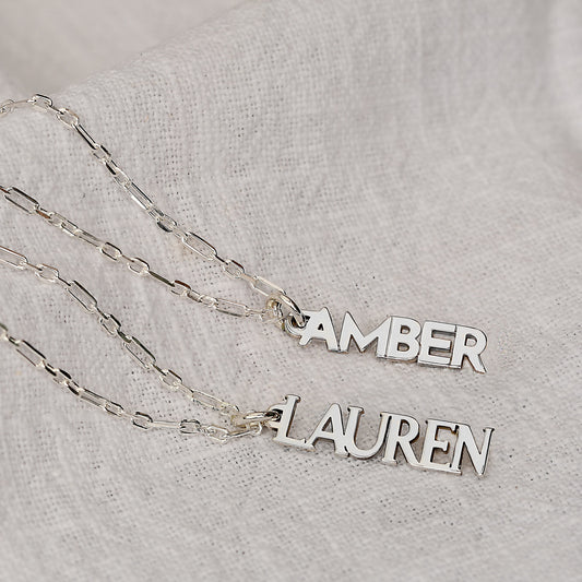 Personalised Sterling Silver Name Pendant Necklace - 16 - 24 Inches