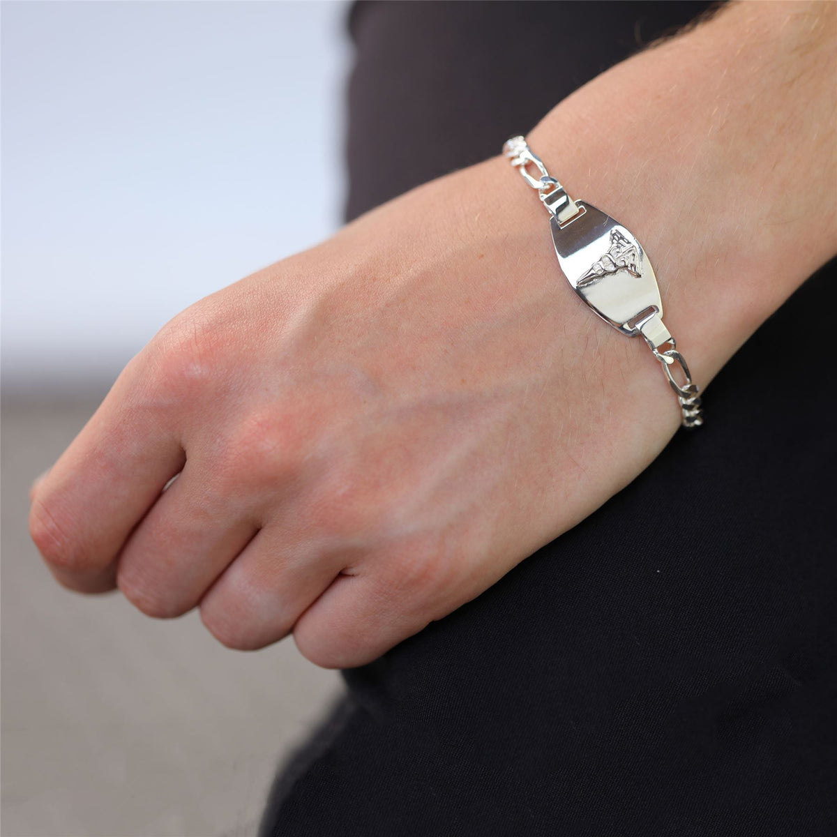 Bracelet d'alerte médicale gravable en argent sterling de 6 mm, 19 cm