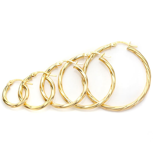 Boucles d'oreilles créoles torsadées en or jaune 9 carats