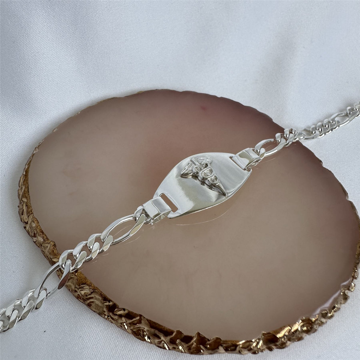 Bracelet d'alerte médicale gravable en argent sterling de 6 mm, 19 cm