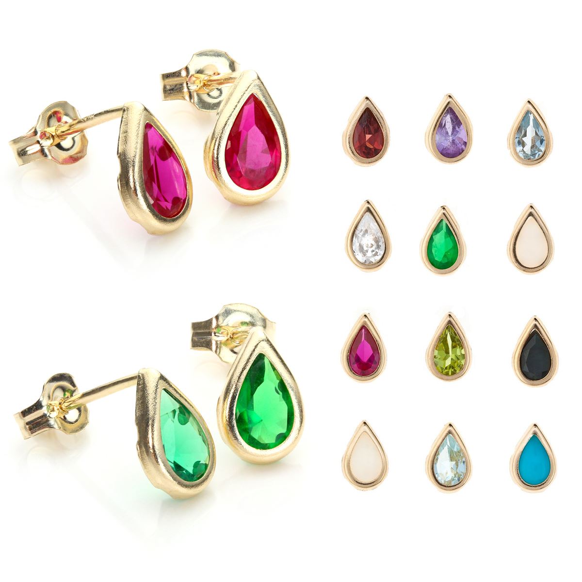 Boucles d'oreilles à tige en or jaune 9 carats avec pierre de naissance