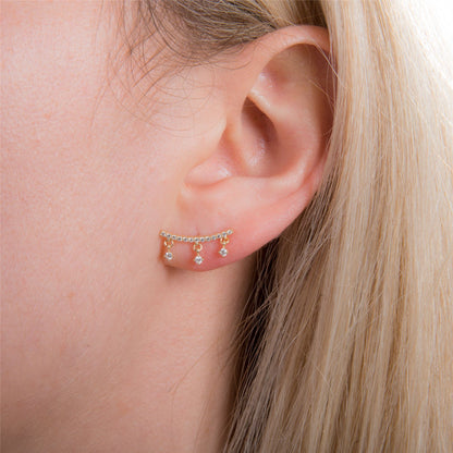 Boucles d'oreilles pendantes grimpantes en or 9 carats avec zircones cubiques transparents