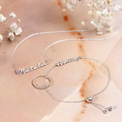 Bague réglable personnalisée en argent sterling avec nom