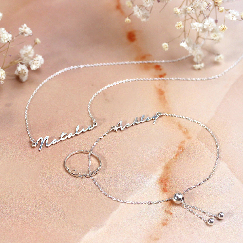 Bague réglable personnalisée en argent sterling avec nom