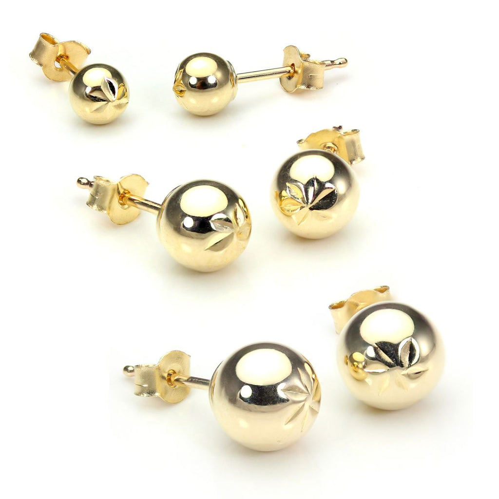 Boucles d'oreilles à tige en or jaune 9 carats avec boules taillées en diamant