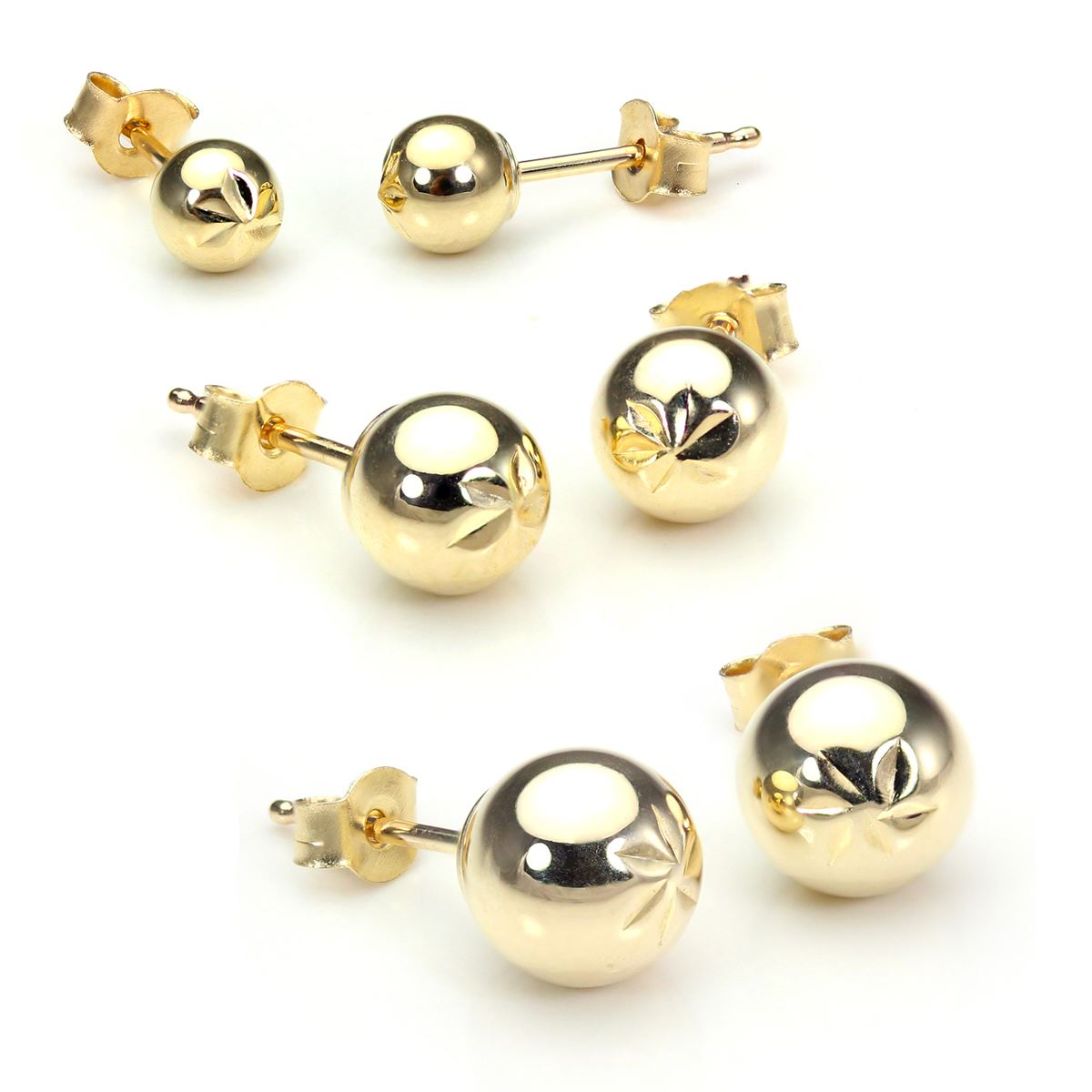Boucles d'oreilles à tige en or jaune 9 carats avec boules taillées en diamant