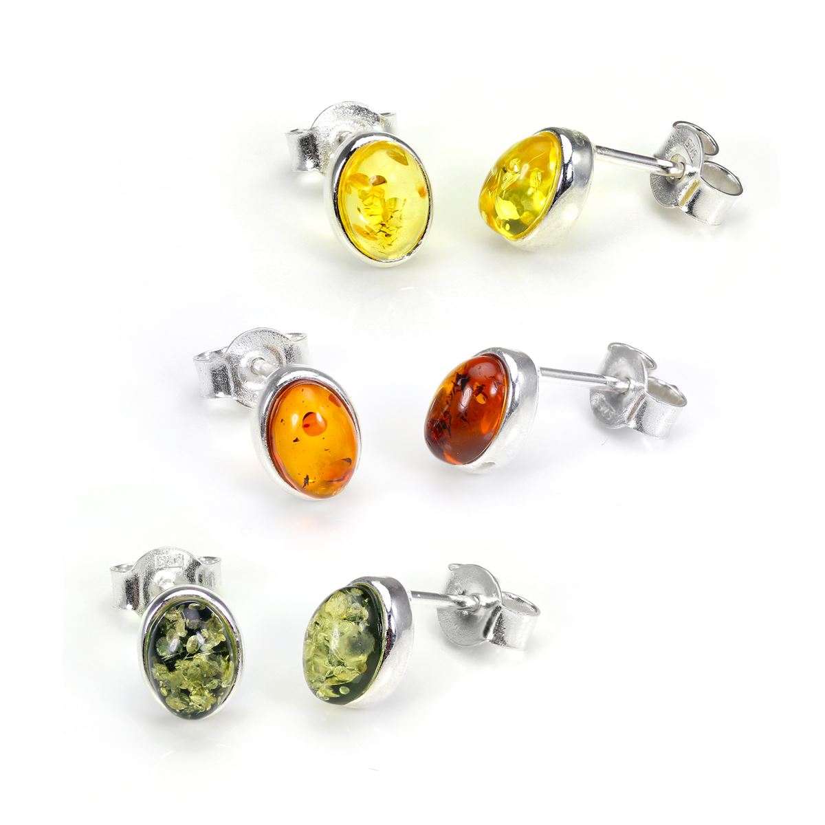 Petites boucles d'oreilles ovales en argent sterling et ambre de la Baltique
