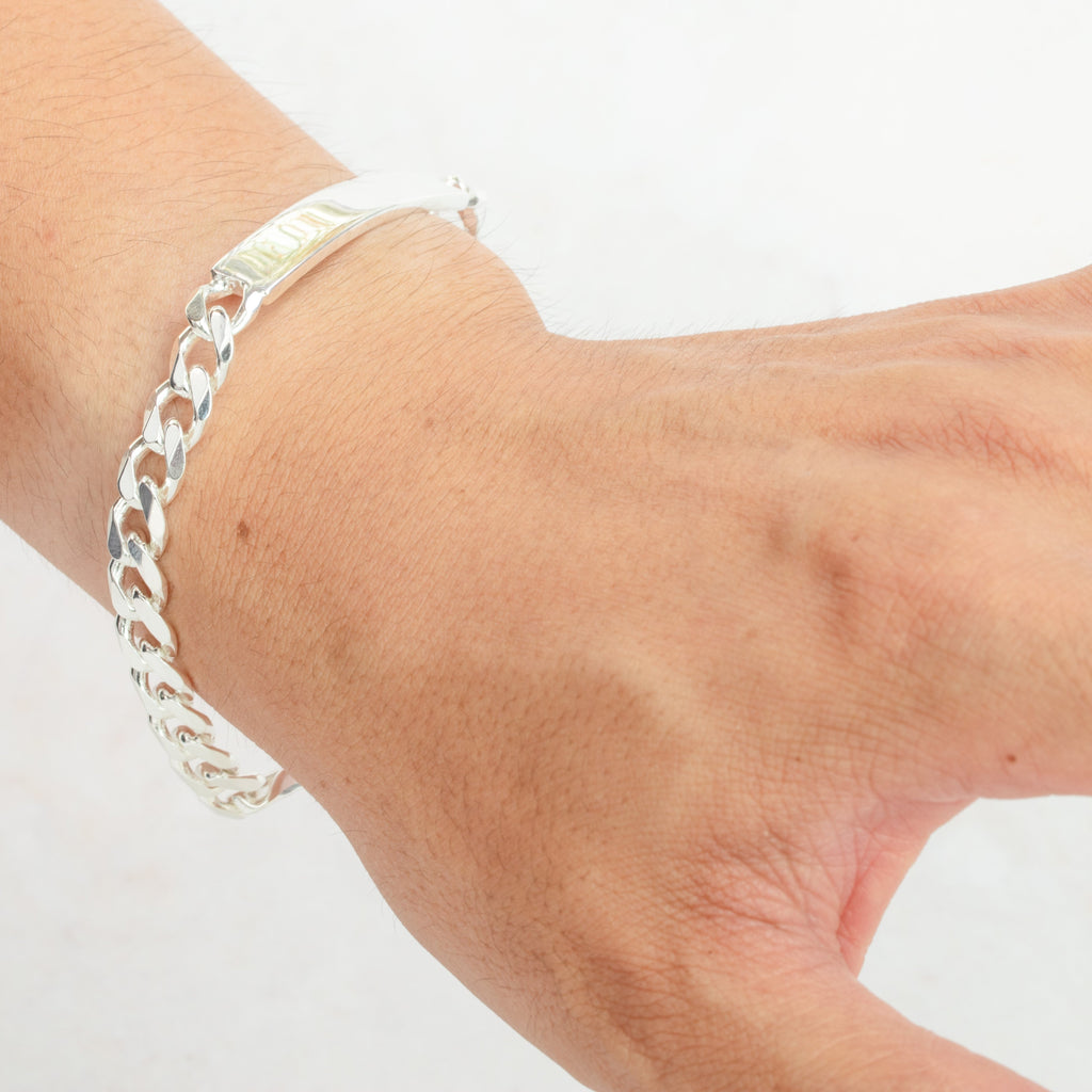 Bracelet d'identification gravable en argent sterling de 20 cm avec bordure épaisse