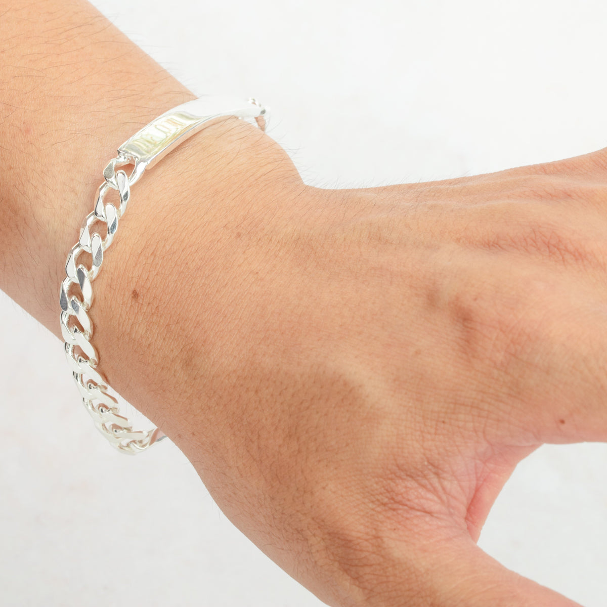 Bracelet d'identification gravable en argent sterling de 20 cm avec bordure épaisse