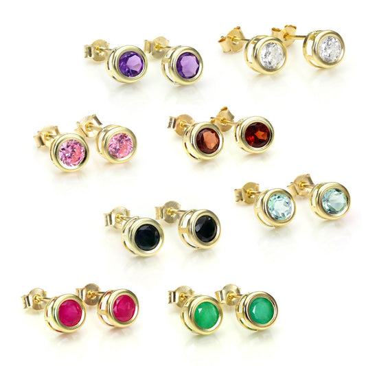 Boucles d'oreilles à tige en or jaune 9 carats avec pierres précieuses et cristaux de 5 mm