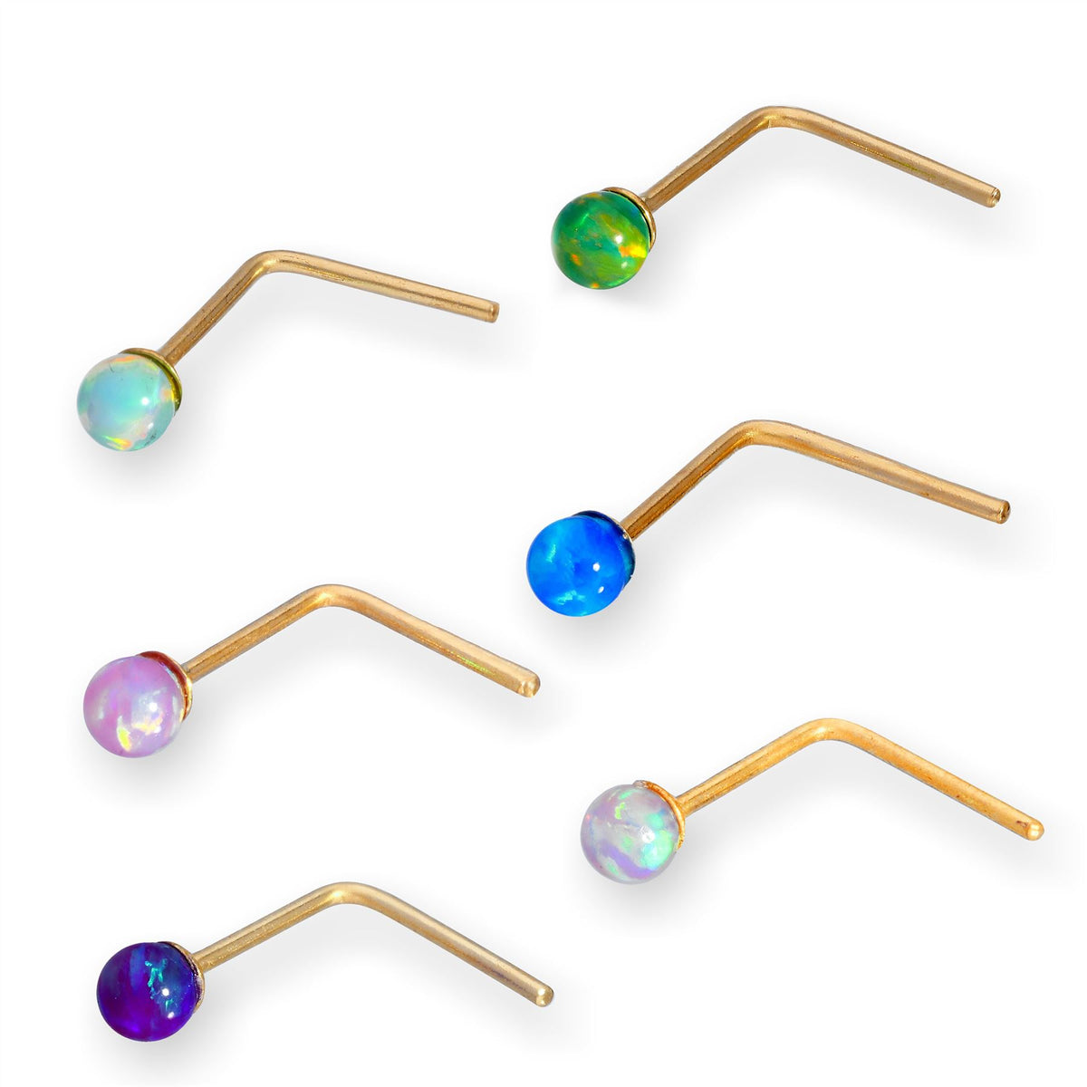 Piercings de nez en or 9 carats avec opale colorée de 2 mm