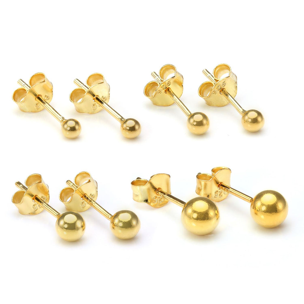 Boucles d'oreilles à tige en argent sterling plaqué or, petites boules de 2 mm à 6 mm, et paquets