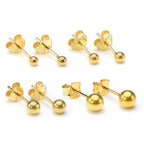 Boucles d'oreilles à tige en argent sterling plaqué or, petites boules de 2 mm à 6 mm, et paquets
