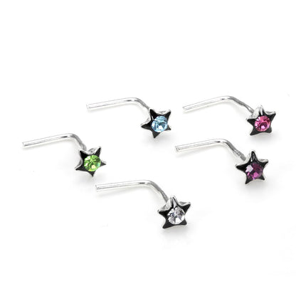 Piercings de nez en argent sterling 3 mm en forme de L avec fleur en cristal