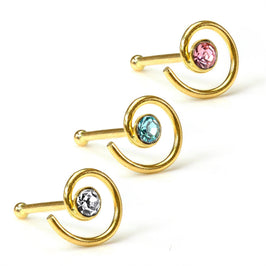 Piercing de nez en or jaune 9 carats avec boule et cristal CZ de 2 mm