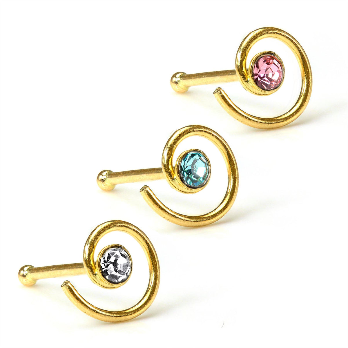 Piercing de nez en or jaune 9 carats avec boule et cristal CZ de 2 mm
