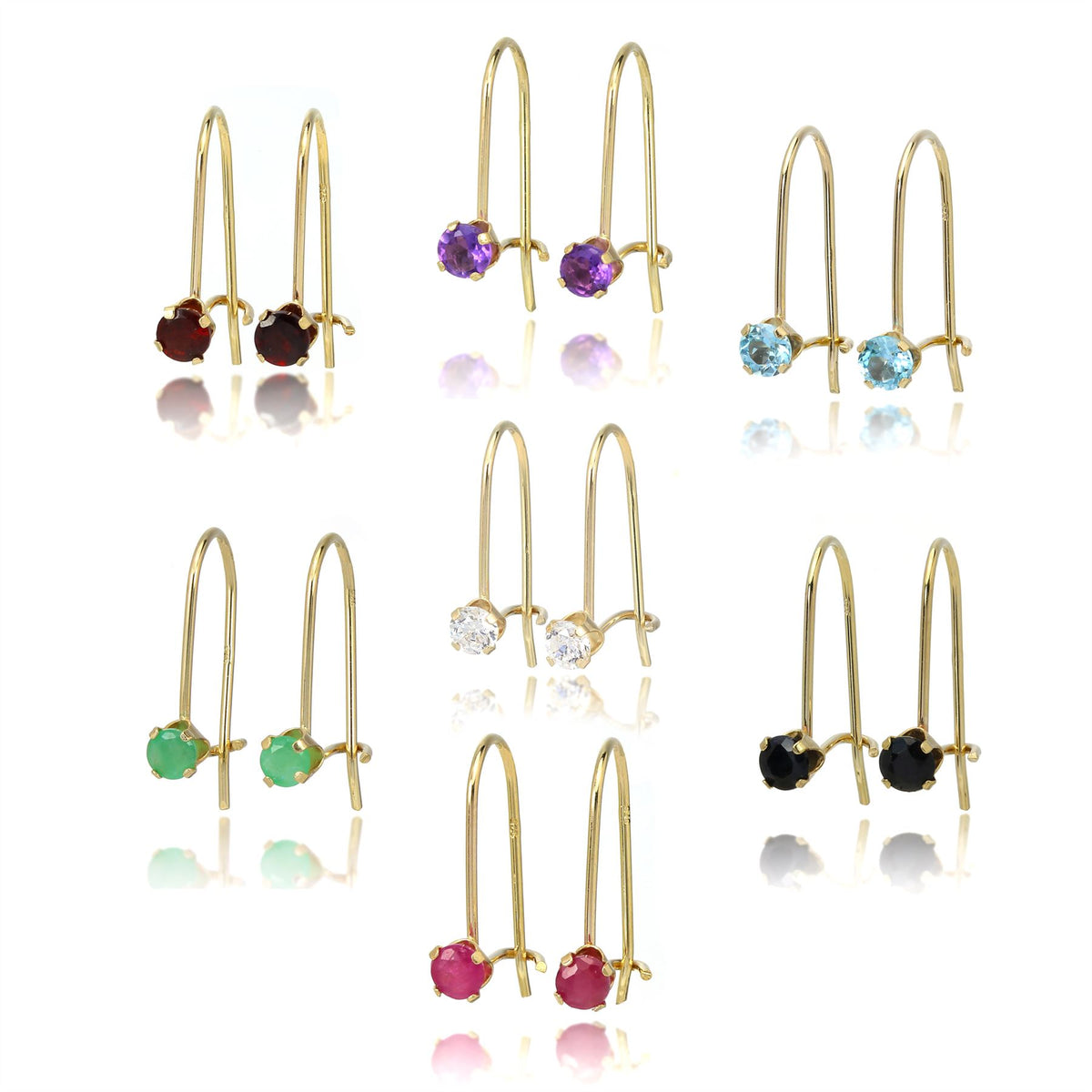 Boucles d'oreilles à levier en or 9 carats et pierres précieuses rondes de 3 mm