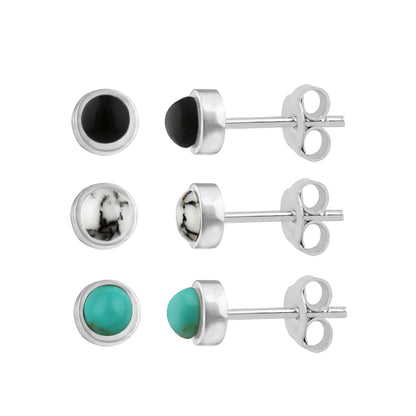 Boucles d'oreilles à tige en argent sterling et pierres précieuses de 3 mm