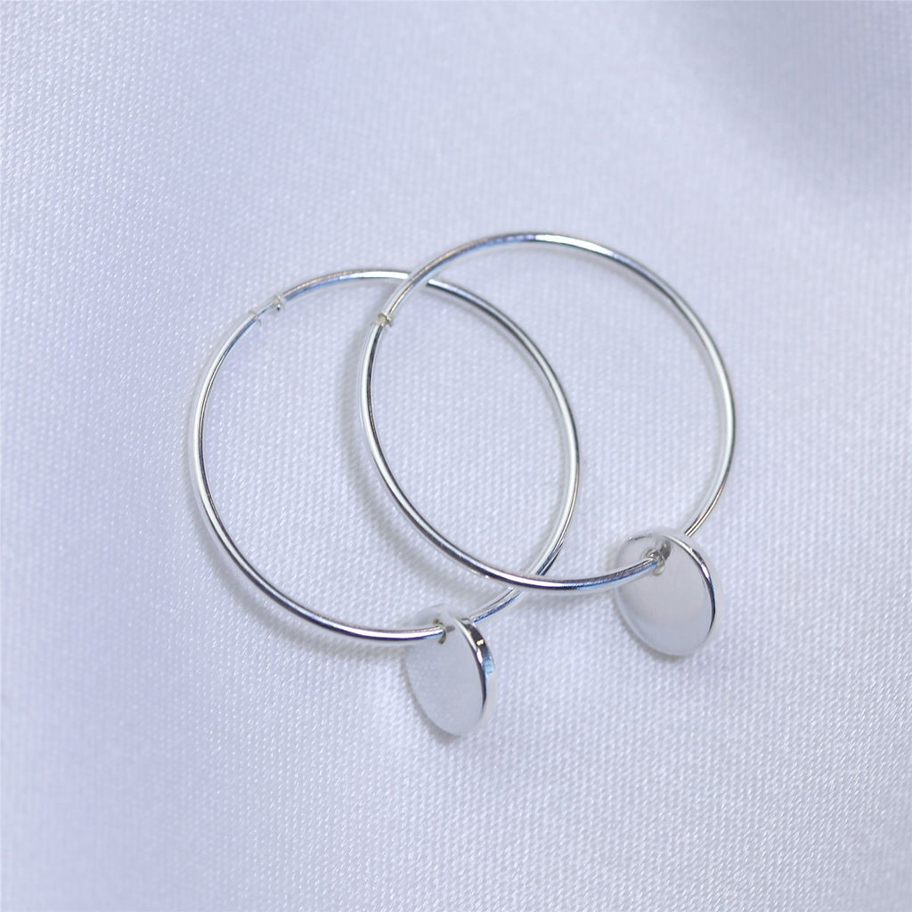 Boucles d'oreilles créoles à breloques rondes en argent sterling de 10 à 22 mm