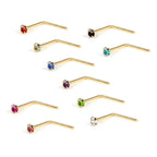 Clou de nez en or jaune 9 carats en forme de L avec cristal CZ rond de 1,5 mm